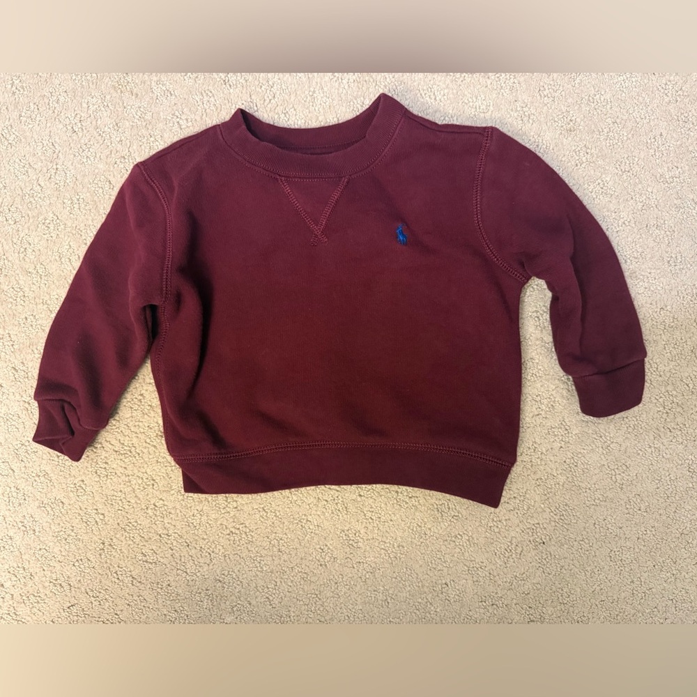 Baby Toddler 18 M Ralph Lauren Maroon Crewneck Sweatshirt w Embroidered Detail